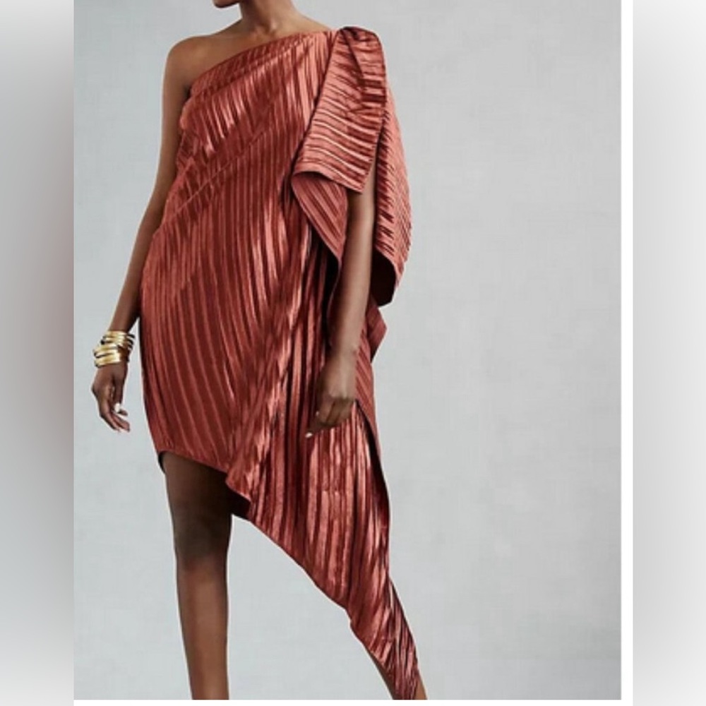 Anthropologie Guapa Bronze One Shoulder Mini Dress Sz 4